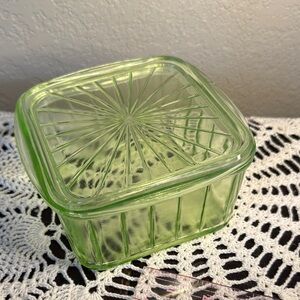 Vintage Green Glass Covered Dish
